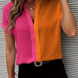 V Neck Blouse, Casual Short Sleeve Blouse For , Women's Clothing