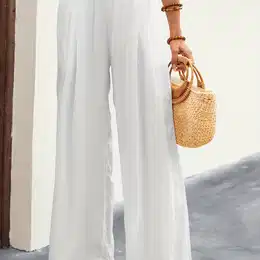 High Waist Casual Cover Up Pants, Loose Fit Colorful Waistband Loose Fit Beach Cover Up Trousers, Women's Swimwear & Clothing