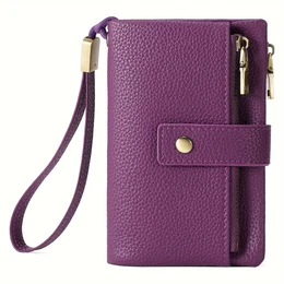 Vintage Solid Color Classic Short Wallet, Minimalist Clutch Coin Purse, Trendy Card Bag With Wristband