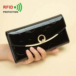 1pc Marlekarida Fashion Patent Leather Wallet For Women, Rfid Blocking, High-end 3-fold Long Wallet With Snap Closure, Large Capacity, Zip