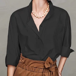 Women's Elegant High Neck Long Sleeve Blouse - Summer Lightweight Solid Color Shirt, Machine Washable & Dry , Versatile For Casual & Formal Wear