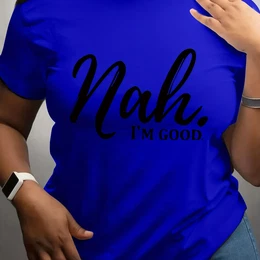 Plus Size Women's nah... Graphic Tee - Vibrant Orange, Stretchy Polyester , Short Sleeve, Round Neck - Machine Washable, Ideal For