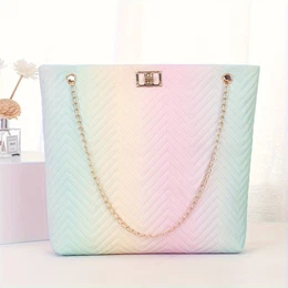 Women's Pastel Gradient Shoulder Bag, Fashion Sweet Striped Summer Purse With Twist Lock Chain