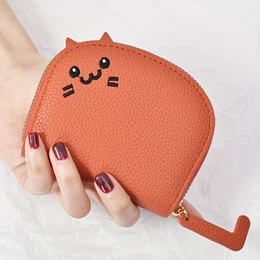Cute Cartoon Cat Mini Coin Purse, Sweet Style Faux Leather Wallet With Multiple Card Slots(4.13''x 3.54'')