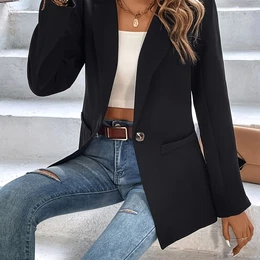 Stylish Yellow Open-front Blazer For Women - Slim Fit, Long Sleeve, Polyester, Casual Business Jacket With Lapel Collar, Office Or Work Wear,