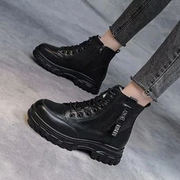 Warm Fleece-lined Black Ankle Boots For Women - Winter 2024 Collection, Flat Non-slip Sole, Comfortable Lace-up Short Boots With Round Toe And
