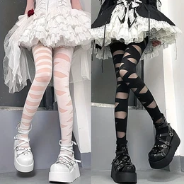 Bandage Tights, Gothic Punk Cosplay Design Slim Fit Pantyhose, Women's Stockings & Hosiery