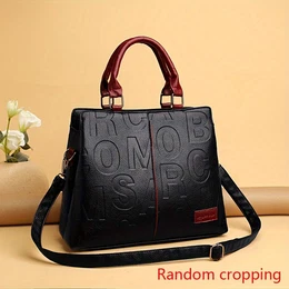Stylish Women's Synthetic Leather Tote Bag With Adjustable Strap – Elegant Black Handbag With Red Accents & Embossed bombs Design, Lightweight