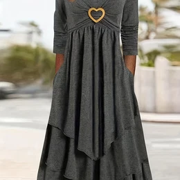 2024 European And Spring And Autumn Long Sleeve Dress Women's Irregular Long Skirt
