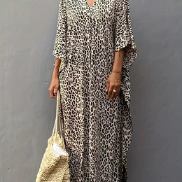 Women's Plus-size Bikini Swimsuit Cover-up With Leopard Print Design