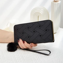 New Women's Grid Solid Color Love Hand Wallet