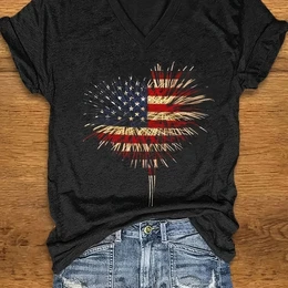 2024 -border European And American Women's Clothing V-neck Short Sleeve Casual Loose Top Bottoming T-shirt