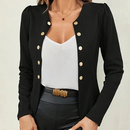 Women's Elegant Solid Color Polyester Cardigan Jacket With Long Sleeve, Button Detail, Knit Fabric, Regular Fit, Medium Stretch, H-contour, For