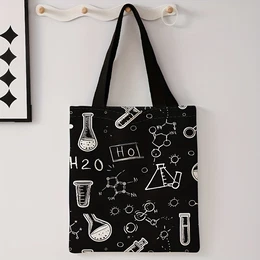 Chemical Symbol Pattern Tote Bag Single Shoulder Shopping Bag Reusable Fashion Backpack Multifunctional Handbag Printed Shopping Bag