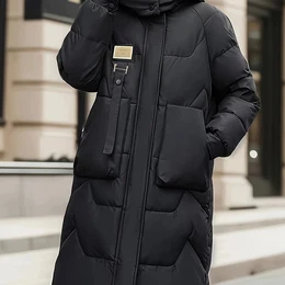 Women' Green Long Winter Coat - Warm Casual Padded Jacket With Zippered Pockets, Hood, And Adjustable Drawstrings For , Winter Clothes
