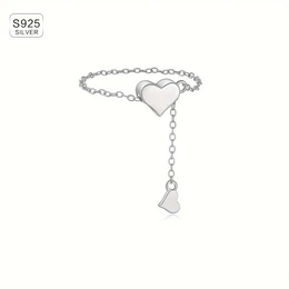 925 Sterling Silver Double-heart Dangling Chain Ring – ’s Gift, Daily & Special Occasions