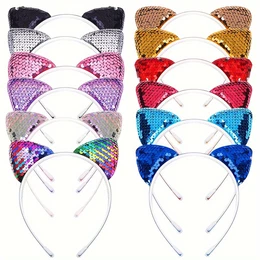 12pcs Sequin Cat Ear Headbands - Adorable Party Accessories For Women - Bright Colors And Shiny Sequins - Perfect For Festive Occasions