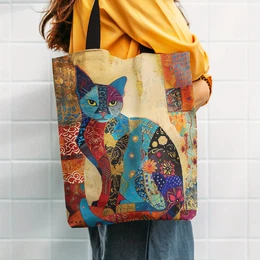 1pcs Thermal Transfer Cat Bag Women' Shoulder Large Capacity Shopping Handbag