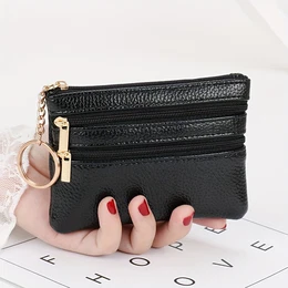 Multi-layer Zip-around Solid Color Coin Purse, Compact Card Holder With Keyring - Fashionable Pu Leather Wallet, Ideal Friendship, Birthday,