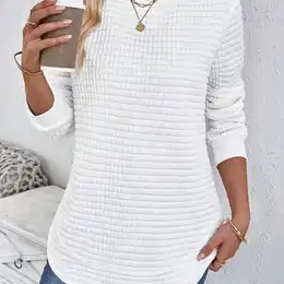 Women's Casual Crew Neck Long Sleeve Knit Top, Polyester 100%, Pattern, , With Side Seam Detail, For Spring/fall