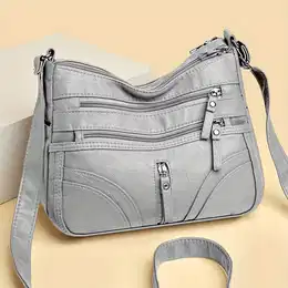 Stylish Multi-pocket Zippered Crossbody Bag For Women - Soft Synthetic Synthetic Leather, Large Capacity, Lightweight Shoulder Purse In Red,