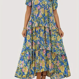 Size Floral Dress - V-neck, Casual & Slimming For Fall/winter, Machine Washable