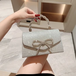 New Stylish Evening Clutch Bag, Versatile For Parties, Featuring A With Rhinestone Bow And Chain, Perfect For Weddings And Mother's Day Gifts