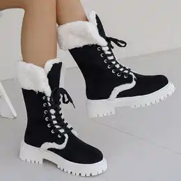 Women' Boots - Lined, Sole Mid-calf With Round Toe & Lace-, College Style, Comfortable Occasion