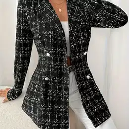 Elegant Floral Double-breasted Long-sleeve Blazer For Women