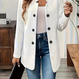 Elegant Women's Mid-length Cardigan In Solid Color Black - With Front Buttons, Long Sleeves & Pockets, Polyester , Machine Washable, Plus Size
