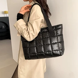 Large Capacity Tote Bag Women's Thickened Bag Winter Space Bag Korean Shoulder Tote Bag - Black