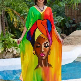 Women's Summer Beach Kaftan Robe Printed Beach Cover-up Robe Bikini Cover-up Jacket