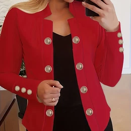 Women's Chic Solid Color Double-breasted Long Sleeve Cardigan - Casual Polyester , Off-shoulder Neckline, Machine Washable, All