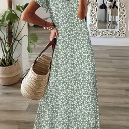 Elegant Long Dress With A V-neck And Small Floral Patterns For Spring And Summer Vacations
