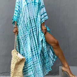 Oversized Beach Cover-up With A -dye , Perfect For Vacation As -protective Kaftan Dress