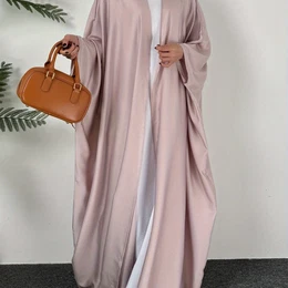 Plus Size Elegant Solid Color Abaya With Batwing Sleeves, Polyester Kaftan, Non-stretch Fabric, Loose Fit, Extra-long Length, Woven Middle