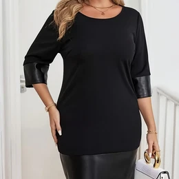 1pc Elegant Solid Mid-sleeve Dress For Women, Polyester 95% Spandex 5% Knit Fabric, Crew Neck, Fur , Bodycon Fit, Pullover Style, Fashion