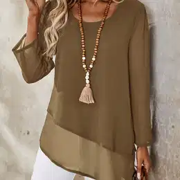 Elegant Mustard Yellow Blouse For Women - Chic Solid Color, Crew Neck, Long Sleeve With Tassel Detail, Polyester, Machine Washable - Ideal For