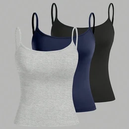 3-pack Women's Casual Solid Color Knit Tank Tops, Adjustable Spaghetti Strap Slingback Vests, Polyester 95% Elastane 5%, Spring/summer/fall Wear