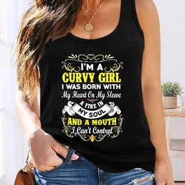 1pc Plus Size Women's Curvy Girl Slogan Tank Top - Polyester Knit Fabric, Medium Stretch, Sleeveless Vest With Alphabet Pattern, Casual Weekend