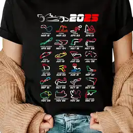 A Women's Casual Round-neck T-shirt Featuring Designs Of Racing Tracks From Countries, With A Regular Fit And Slightly Stretchy Knit Fabric,
