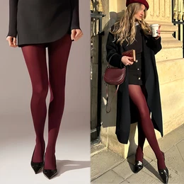 1 Pair Women's Burgundy Red Tights - Thick & High-elastic 80d Heavy-duty Pantyhose Stockings, Burgundy () Color, Hand Washable Full-length