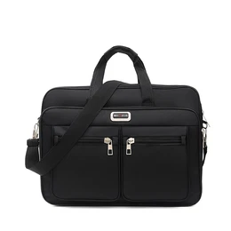 Multi-functional Oxford Cloth Briefcase, Black, Solid Color, Zipper Closure, Polyester Lined, Shoulder, Handheld, And Crossbody Bag For Business