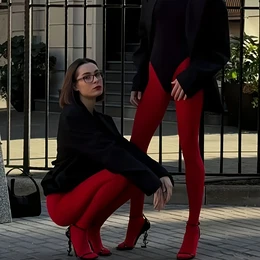 Ladies' Soft Stretchy Red Leggings - Opaque High-waisted Tights, The For The Holidays