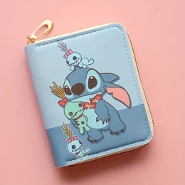 Stitch Themed Wallet, Cartoon Printed Short Zipper Clutch, Mini Leather Card Holder Coin Purse And Card Holder Portable Coin Bag.
