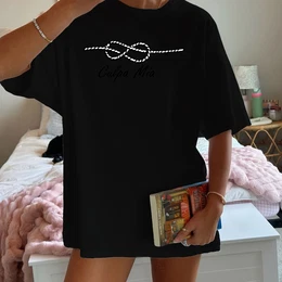 Letter Patterned Print, Women's Casual Crew Neck T-shirt, 100% Polyester Knit Fabric, Regular Length, Summer Style