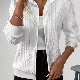 Circle Circle Women's Zip-up Jacket, Solid Color Casual Versatile Hooded Drawstring Sweatshirt Top With Long Sleeves