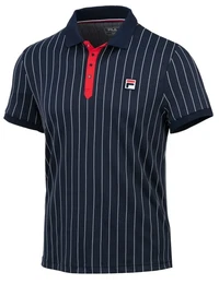 Tennis-Polo Stripes (100% Polyester) navyblau/weiss Herren