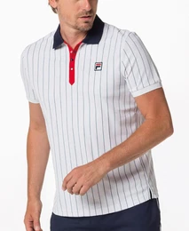 Tennis-Polo Stripes (100% Polyester) weiss/navy/rot Herren