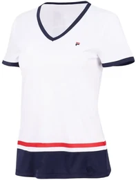 Tennis-Shirt Elisabeth (V-Ausschnitt) weiss/navyblau Mdchen/Girls